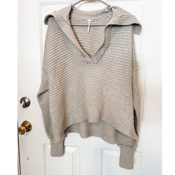 Free People Marlie Oversized Pullover Sweater Rib Knit Beige Women's Size Small - Picture 2 of 6